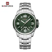 NAVIFORCE 9215 Men Wristwatch Top Brand Luxury Waterproof Watch Original Stainless Steel Sport Military Quartz Male Clock - Silver Green